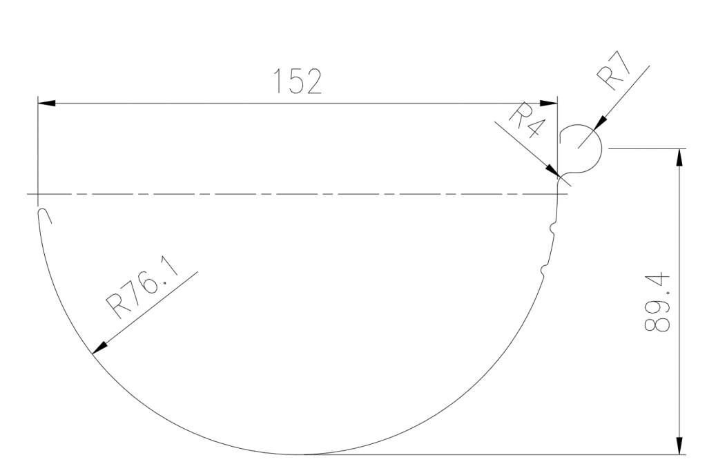 150 mm Kaburgalı Yarım Yuvarlak Oluk