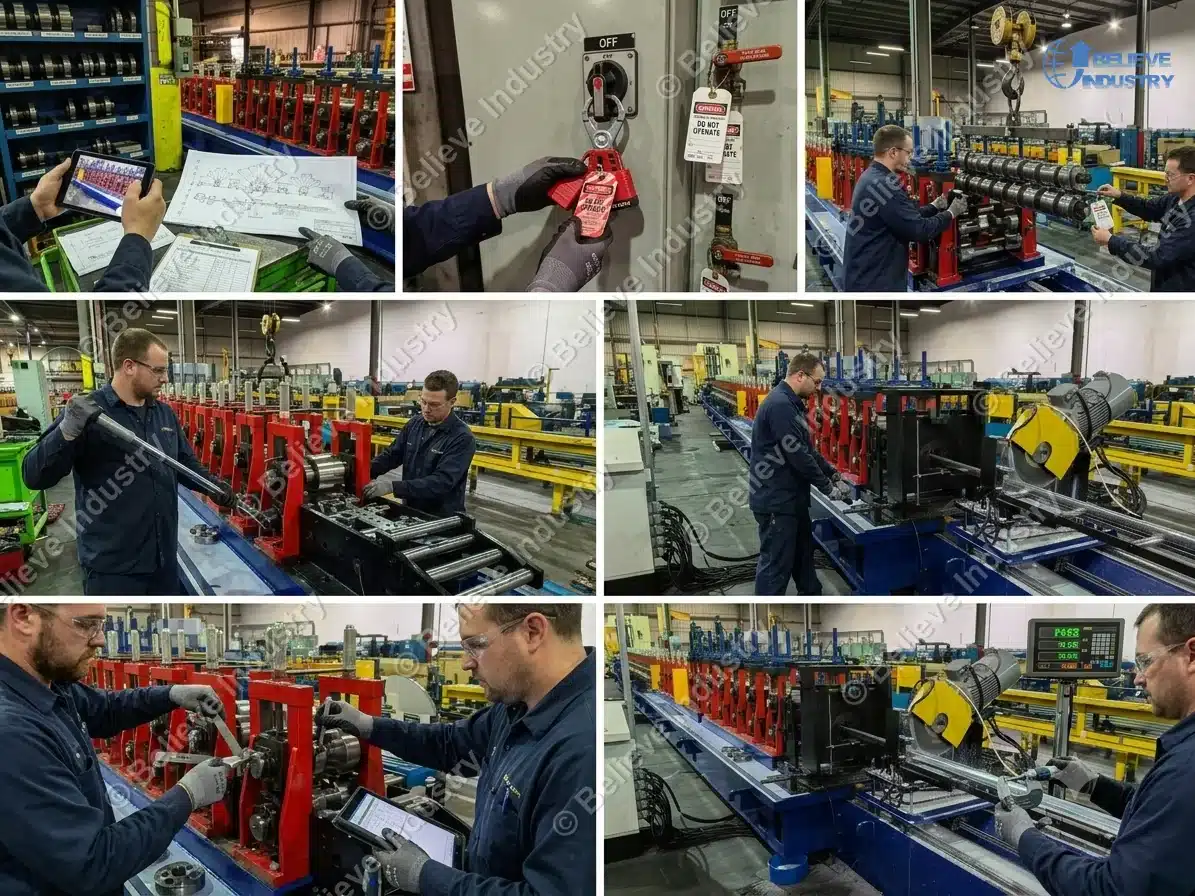 roll forming profile changeover procedure photo collage